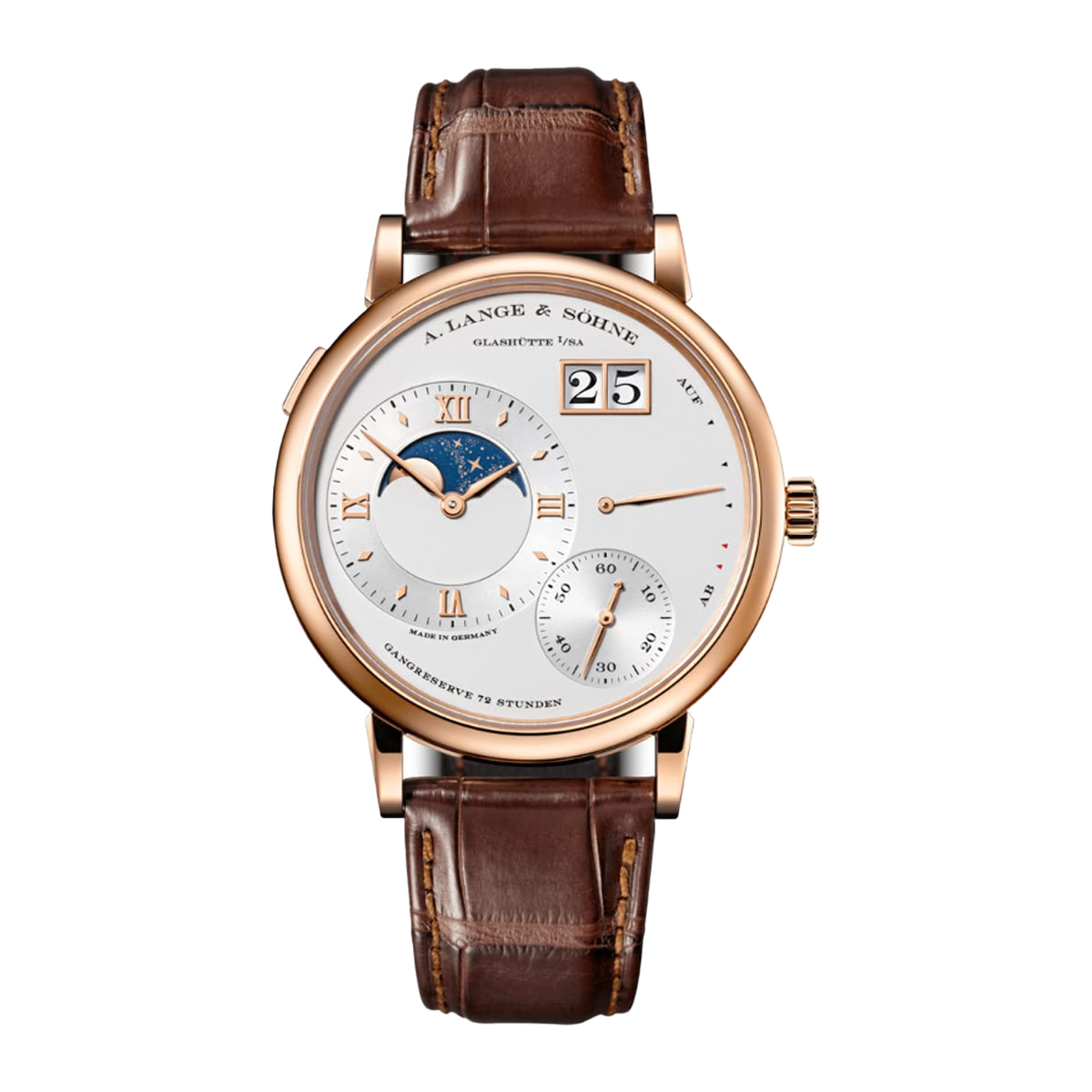 A. Lange & Sohne 139.032 Grand Lange 1 Moon Phase Rose Gold Silver Dial 41mm