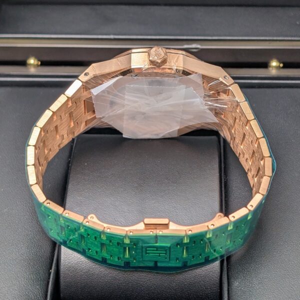 Audemars Piguet 15510OR.OO.1320OR.03 Royal Oak Blue Dial Pink Gold Bracelet Watch - Image 6