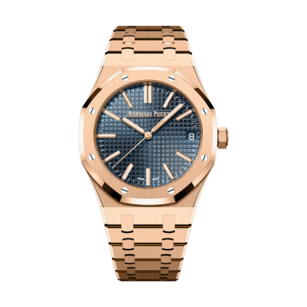 Audemars Piguet 15510OR.OO.1320OR.03 Royal Oak Blue Dial Pink Gold Bracelet Watch