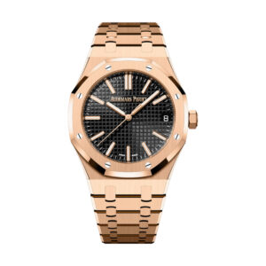 Audemars Piguet 15510OR.OO.1320OR.04 Royal Oak Black Dial Pink Gold Bracelet Watch