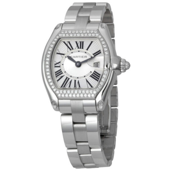 Cartier Roadster WE5002X2 Silver Dial Diamond Bezel White Gold Bracelet Watch