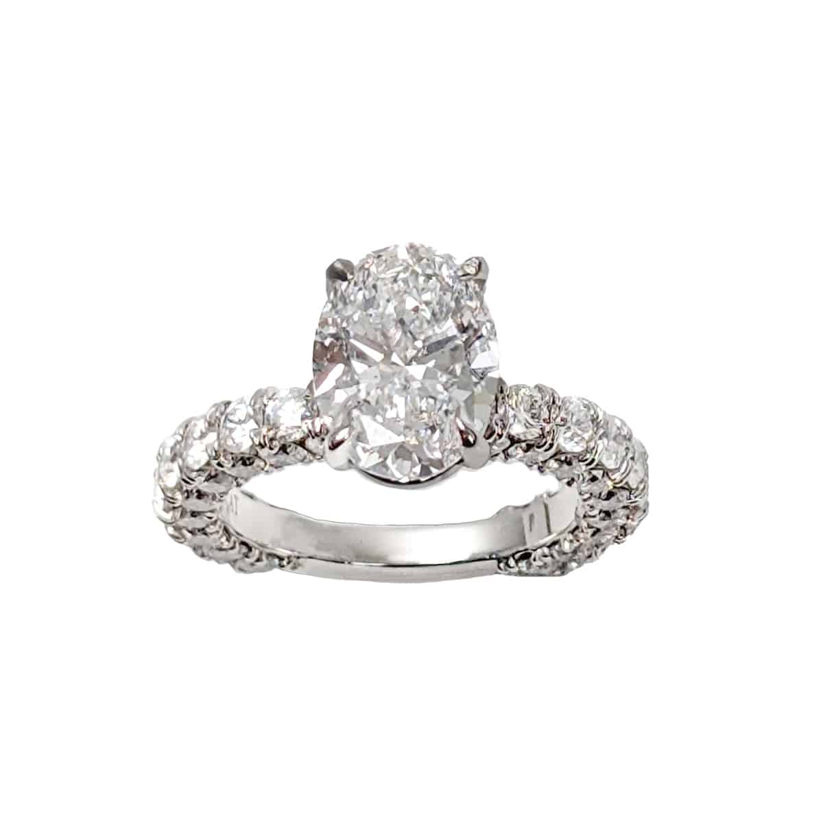 4.51 tcw Oval and Round Cut Natural Diamonds Engagement Ring Set in Platinum