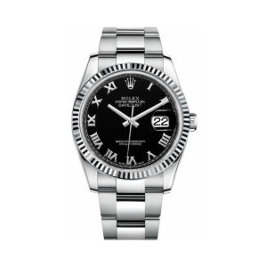 Rolex Datejust 116234 Steel & White Gold Oyster 36mm Black Roman Dial Watch