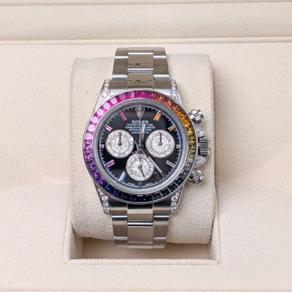 Rolex 116520 Daytona 40mm Custom Rainbow Black Dial Rainbow Bezel Stainless Oyster - Image 2