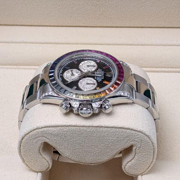 Rolex 116520 Daytona 40mm Custom Rainbow Black Dial Rainbow Bezel Stainless Oyster - Image 3