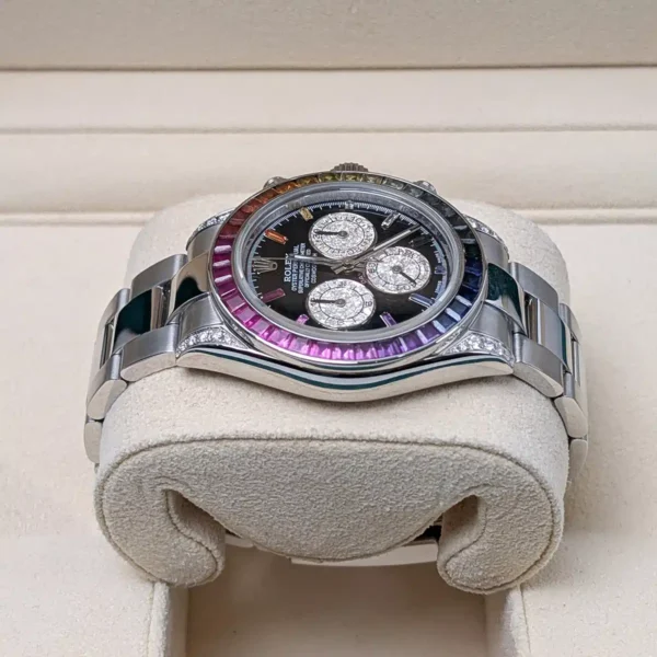 Rolex 116520 Daytona 40mm Custom Rainbow Black Dial Rainbow Bezel Stainless Oyster - Image 4