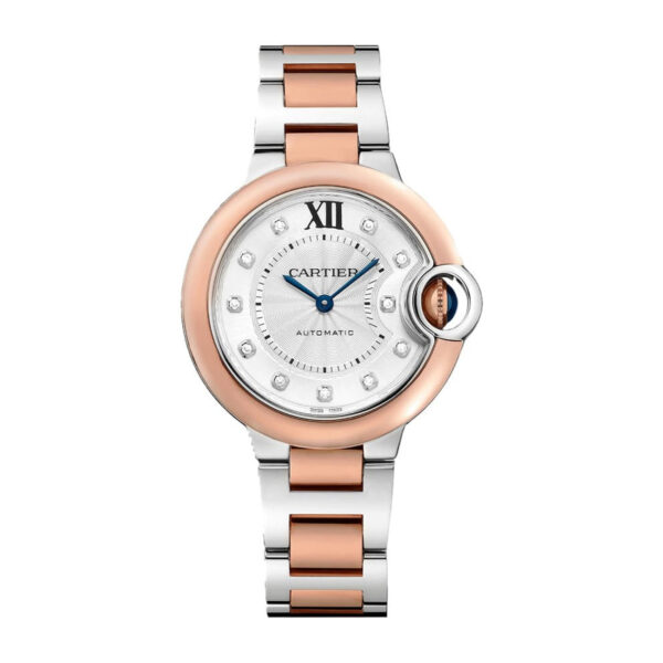 Cartier Ballon Bleu W3BB0021 33MM Rose Gold & Steel Silver Diamond Dial