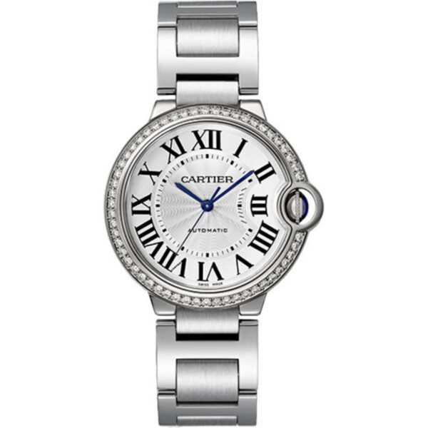 Cartier Ballon Bleu W4BB0024 36MM Diamond Bezel Silver Dial