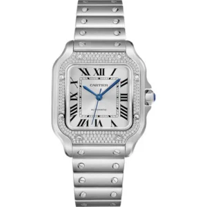 Cartier Santos W4SA0005 35MM Diamond Bezel Silver Dial Watch