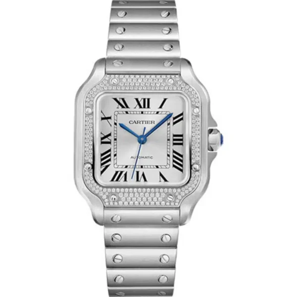 Cartier Santos W4SA0005 35MM Diamond Bezel Silver Dial Watch